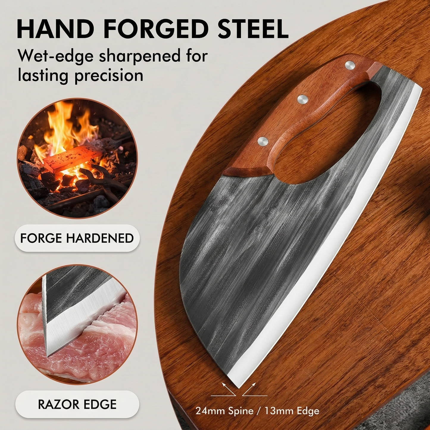 Temper™ – Hand-Forged Ergonomic Cleaver Knife | 24cm Chef's Kitchen Blade +50% OFF