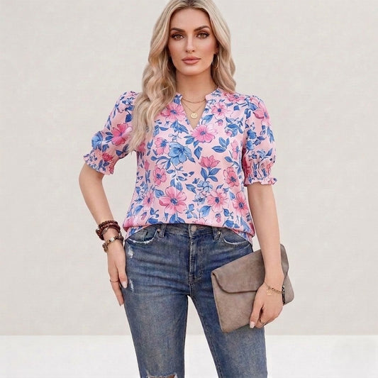 Florette™ – Floral Boho V-Neck Puff Sleeve Women's Summer Blouse +50% OFF