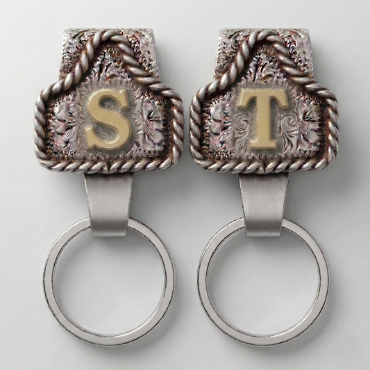 Conchofield™ – Western Initial Belt Clip Keychain, A-Z Letters, Engraved Concho Design + 50% OFF