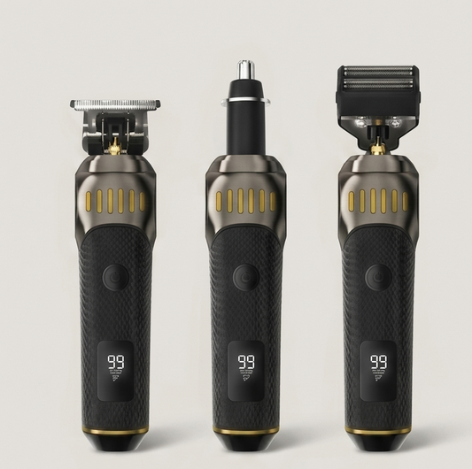 Flint & Forge™ – 3-in-1 Cordless Grooming Set with LED Display for Beard, Nose & Smooth Shave +50% OFF