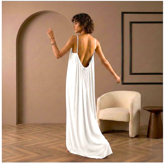 Driftelle™ – Open Back Tie Maxi Dress | Flowy Spaghetti Strap Sundress + 50% OFF