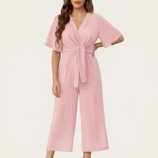 Drapelle™ – Flutter Sleeve Tie-Knot Wide Leg Jumpsuit for Women + 50% OFF