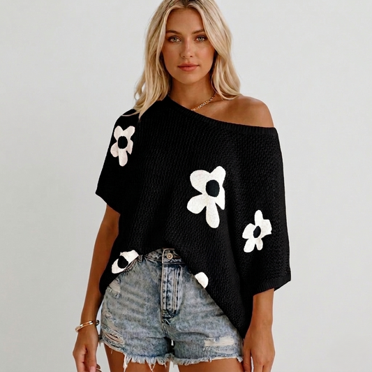 Bloomdrift™ – Floral Crochet Knit Open-Weave Pullover Top + 50% OFF