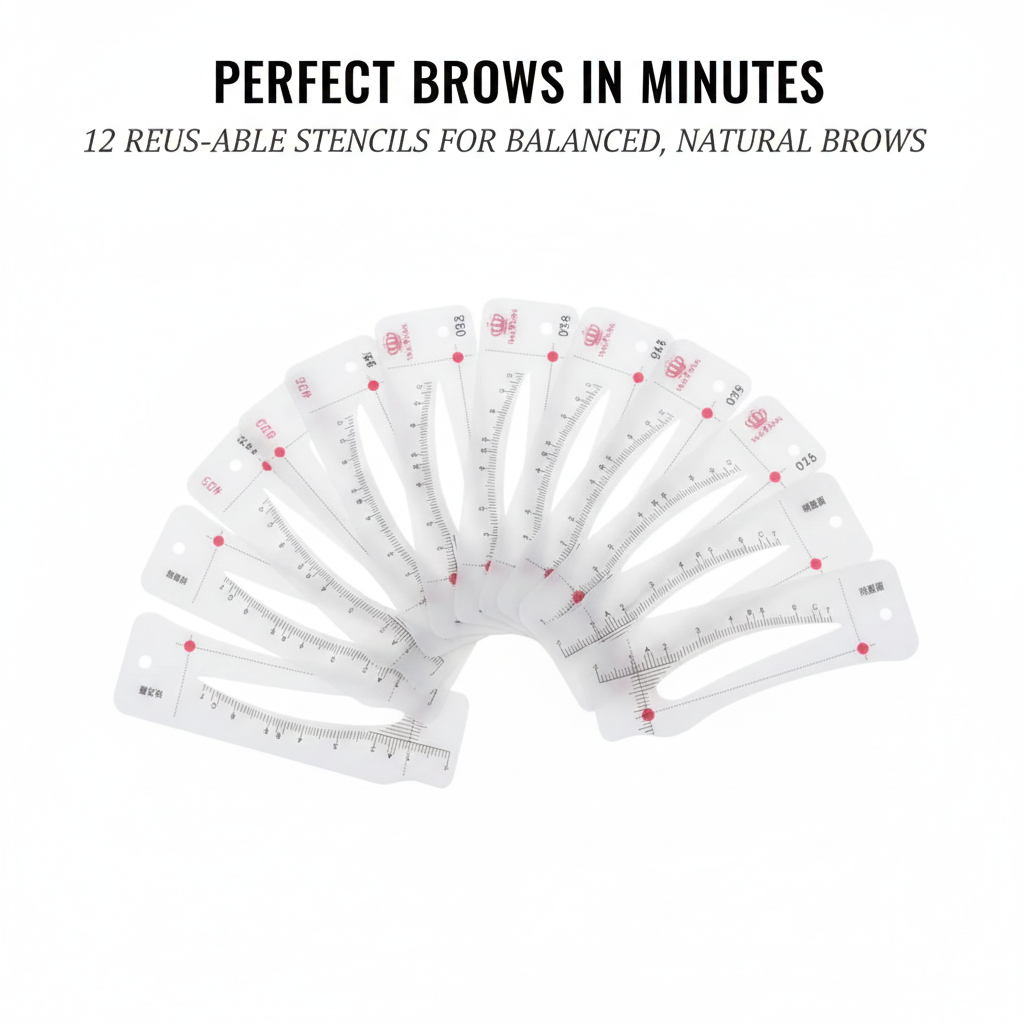 Archwell™ – 12-Shape Reusable Eyebrow Stencil Kit | Soft PEVA Guides for Balanced, Natural Brows + 50 % OFF
