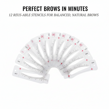 Archwell™ – 12-Shape Reusable Eyebrow Stencil Kit | Soft PEVA Guides for Balanced, Natural Brows + 50 % OFF