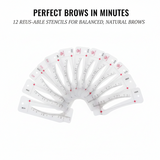 Archwell™ – 12-Shape Reusable Eyebrow Stencil Kit | Soft PEVA Guides for Balanced, Natural Brows + 50 % OFF