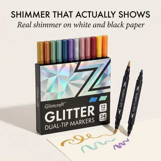 Glintcraft™ – Dual-Tip Shimmer Markers, 12 Pens / 24 Colors for Kids & Creative Crafts + 50% OFF