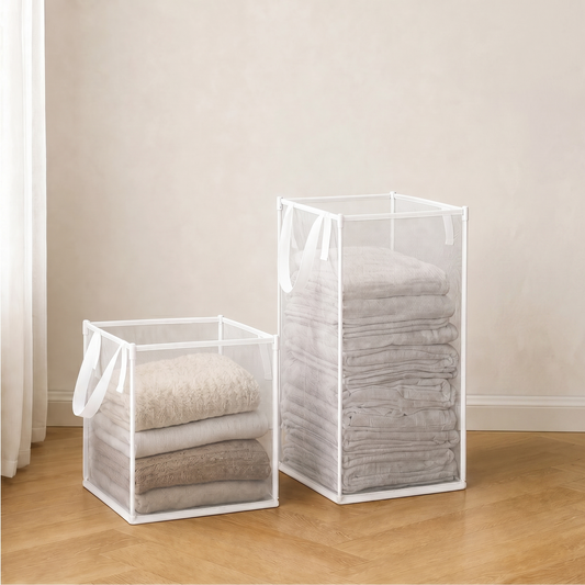 FoldHaven™ – See-Through Mesh Foldable Storage Basket with Carry Handles +50% OFF