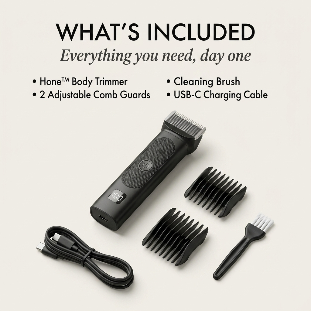 Hone™ – L-Shaped Safety Blade Body Trimmer for Men | LED Display | 90-Min Battery + 50% OFF