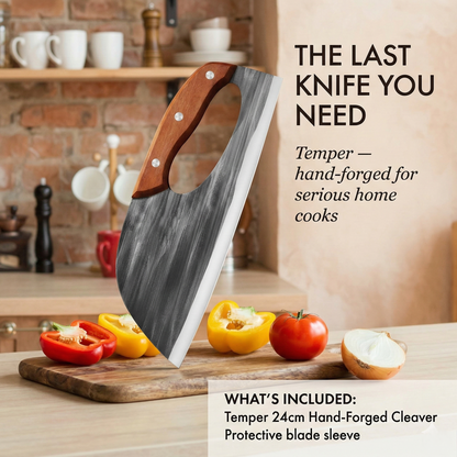 Temper™ – Hand-Forged Ergonomic Cleaver Knife | 24cm Chef's Kitchen Blade +50% OFF
