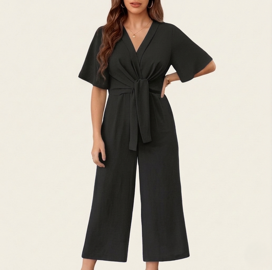 Drapelle™ – Flutter Sleeve Tie-Knot Wide Leg Jumpsuit for Women + 50% OFF
