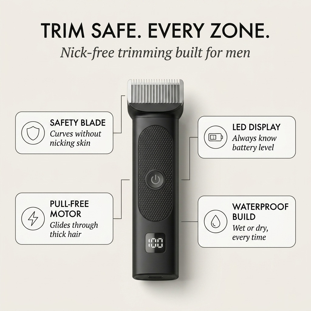 Hone™ – L-Shaped Safety Blade Body Trimmer for Men | LED Display | 90-Min Battery + 50% OFF