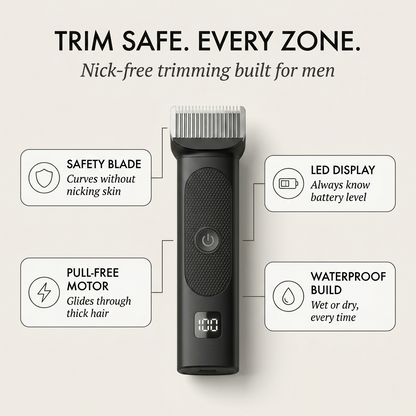 Hone™ – L-Shaped Safety Blade Body Trimmer for Men | LED Display | 90-Min Battery + 50% OFF