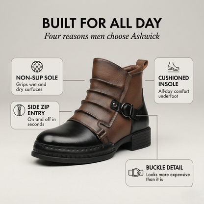 Ashwick™ – Two-Tone Buckle Detail Men's Leather Ankle Boots +50% OFF