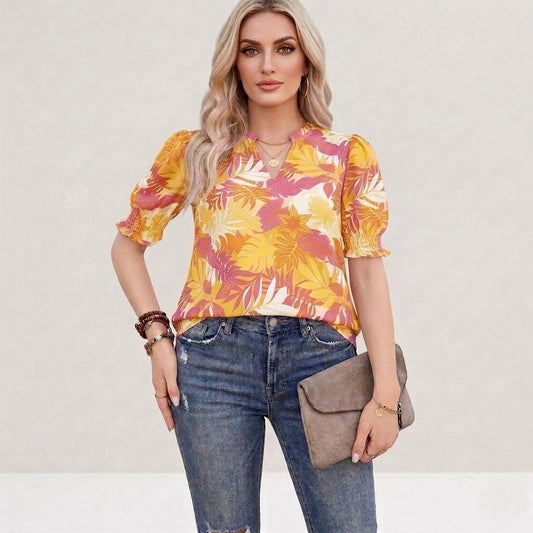 Florette™ – Floral Boho V-Neck Puff Sleeve Women's Summer Blouse +50% OFF