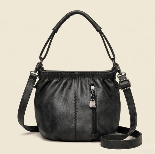 Sloane™ – Soft Pleated Leather Bucket Handbag with Multi-Pocket Crossbody Strap + 50% OFF