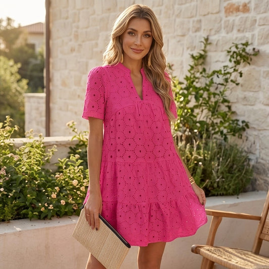 Petalia™ – Flowy Eyelet Babydoll Swing Mini Dress for Women + 50 % OFF
