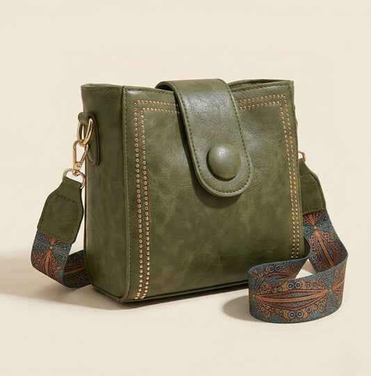 Rivelle™ – Vintage Stud Crossbody Bag with Boho Wide Strap + 50% OFF