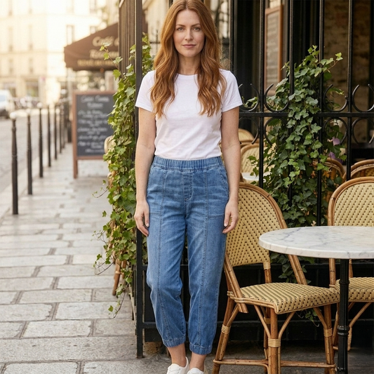 Hemway™ – Elastic Waist, Cropped Leg, Relaxed Fit Women's Denim Jogger Jeans + 50% OFF