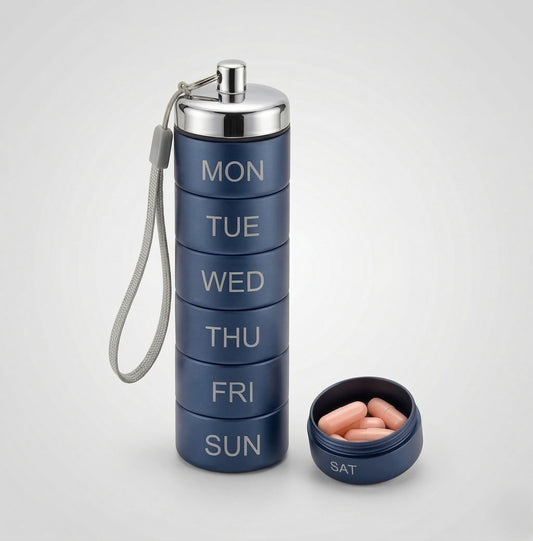 Doselock™ – Stackable Metal Weekly Pill Organizer, BPA-Free Aluminum, 7-Day Travel Pill Case + 50% OFF