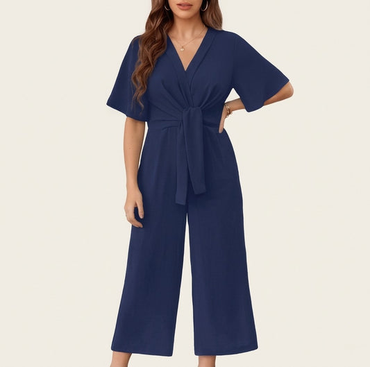 Drapelle™ – Flutter Sleeve Tie-Knot Wide Leg Jumpsuit for Women + 50% OFF