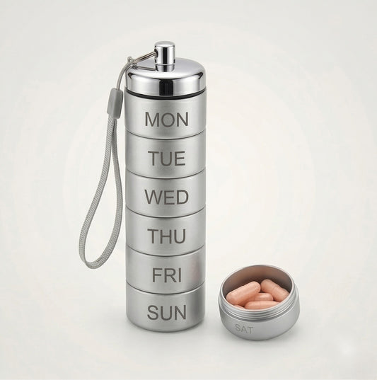 Doselock™ – Stackable Metal Weekly Pill Organizer, BPA-Free Aluminum, 7-Day Travel Pill Case + 50% OFF