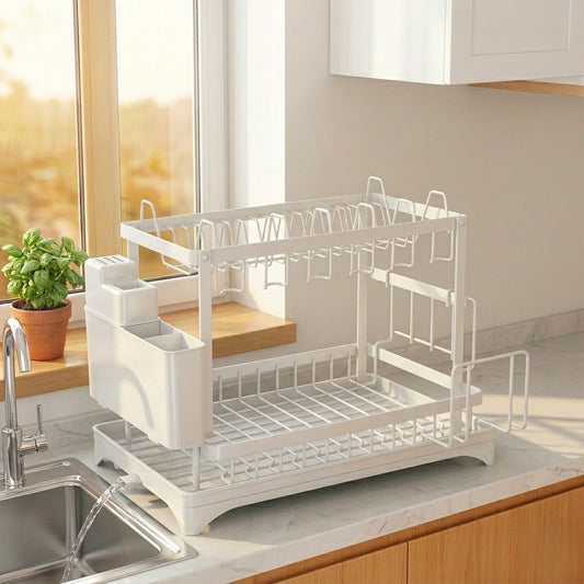 Rackford™ – 2-Tier Dish Drying Rack with 360° Rotating Drain & Expandable Design + 50% OFF