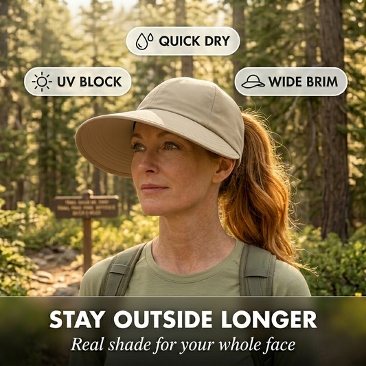 Canopy™ – Wide Brim UV Sun Hat for Women, Open Top Ponytail Friendly, Quick Dry + 50% OFF