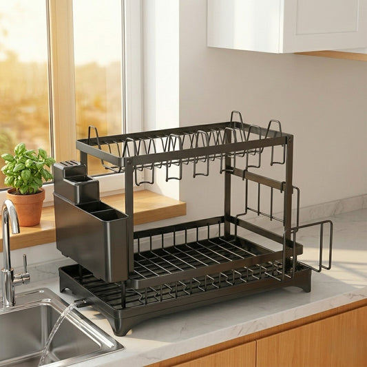 Rackford™ – 2-Tier Dish Drying Rack with 360° Rotating Drain & Expandable Design + 50% OFF