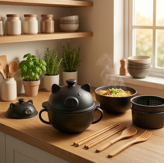 Slurpwell™ – Microwave Ramen Cooker Set with Drain Basket, Lid Bowl & Bamboo Utensils + 50% OFF