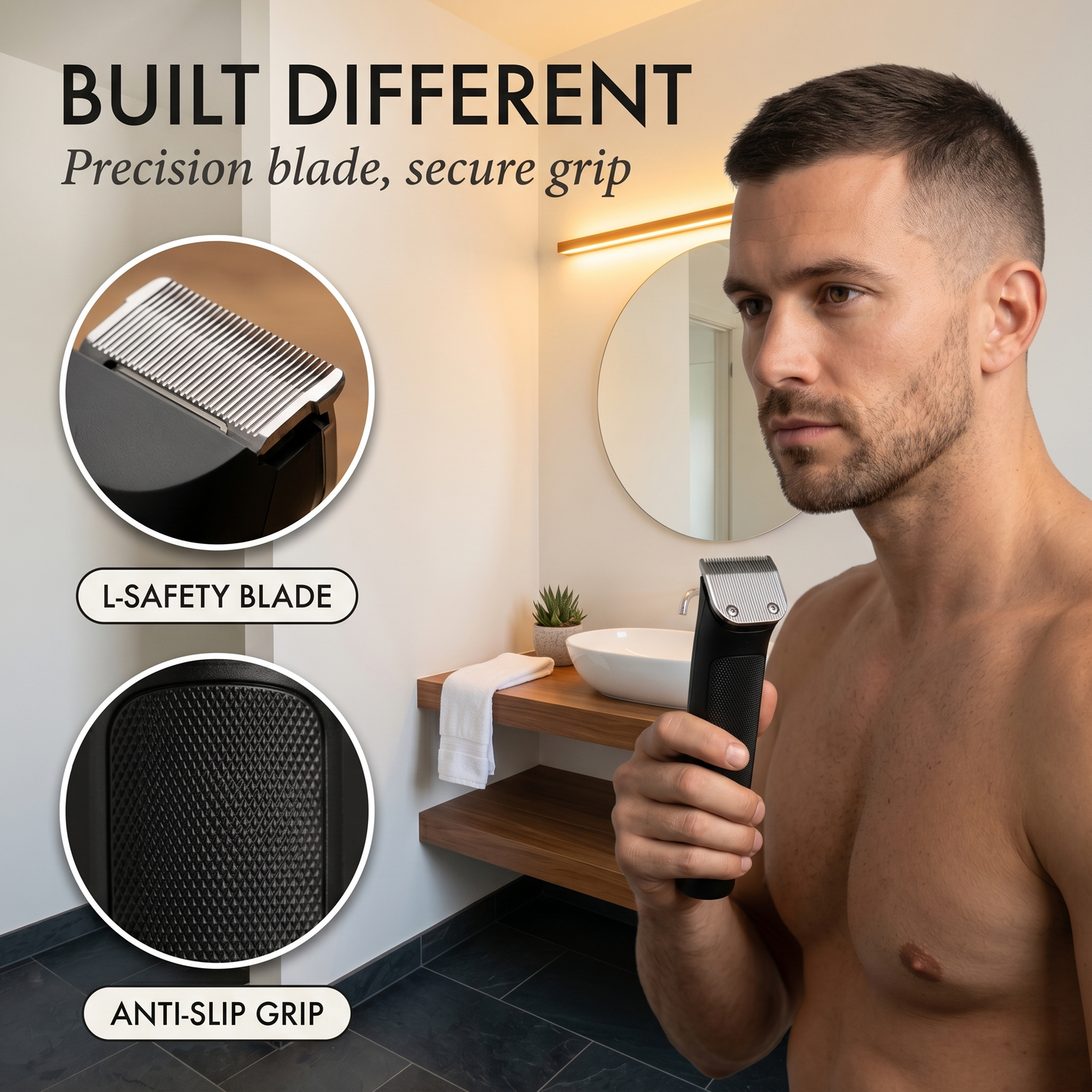 Hone™ – L-Shaped Safety Blade Body Trimmer for Men | LED Display | 90-Min Battery + 50% OFF