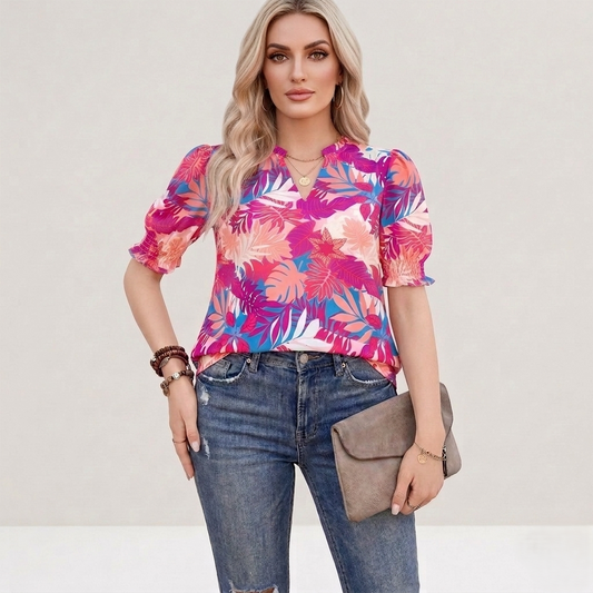 Florette™ – Floral Boho V-Neck Puff Sleeve Women's Summer Blouse +50% OFF