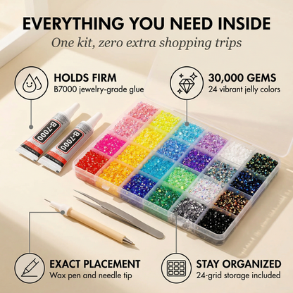 Gemvelle™ – 30,000-Piece Jelly Rhinestone Craft Kit with B7000 Glue & Tools +50% OFF
