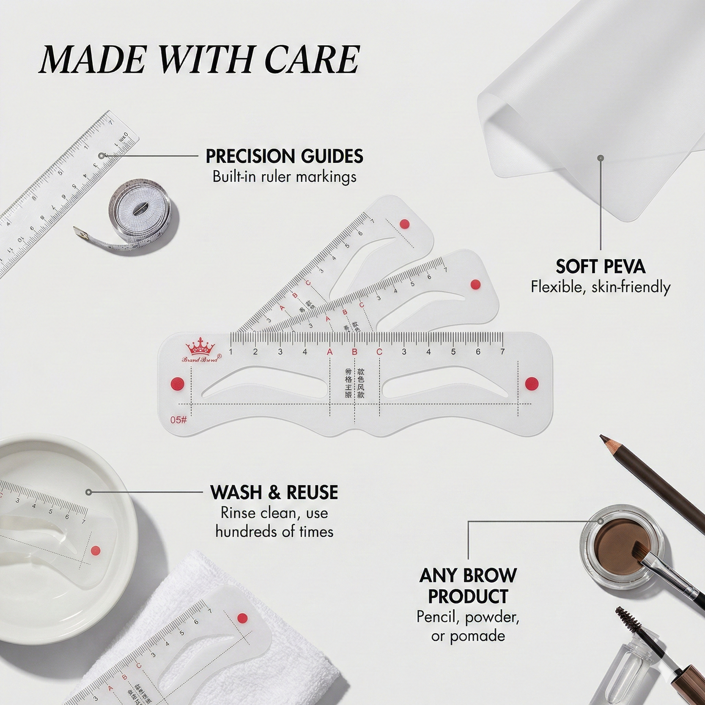 Archwell™ – 12-Shape Reusable Eyebrow Stencil Kit | Soft PEVA Guides for Balanced, Natural Brows + 50 % OFF