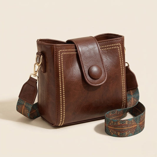 Rivelle™ – Vintage Stud Crossbody Bag with Boho Wide Strap + 50% OFF