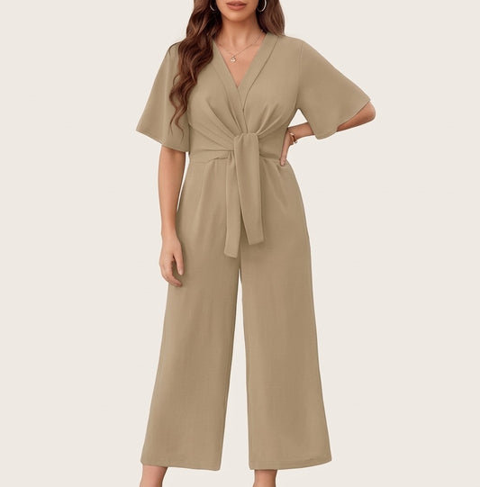 Drapelle™ – Flutter Sleeve Tie-Knot Wide Leg Jumpsuit for Women + 50% OFF