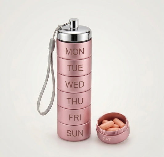 Doselock™ – Stackable Metal Weekly Pill Organizer, BPA-Free Aluminum, 7-Day Travel Pill Case + 50% OFF
