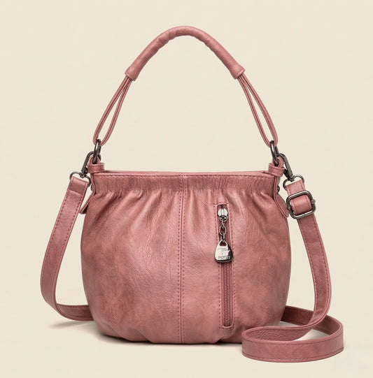 Sloane™ – Soft Pleated Leather Bucket Handbag with Multi-Pocket Crossbody Strap + 50% OFF