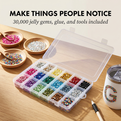 Gemvelle™ – 30,000-Piece Jelly Rhinestone Craft Kit with B7000 Glue & Tools +50% OFF