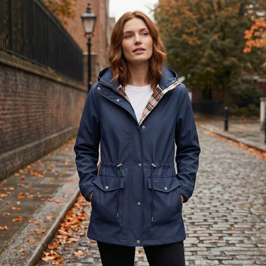 Misthollow™ – Waterproof Hooded Rain Jacket for Women with Plaid Lining & Cinched Waist + 50% OFF