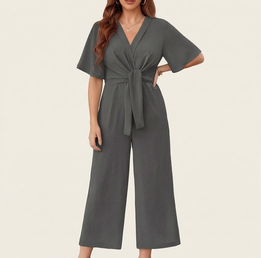 Drapelle™ – Flutter Sleeve Tie-Knot Wide Leg Jumpsuit for Women + 50% OFF