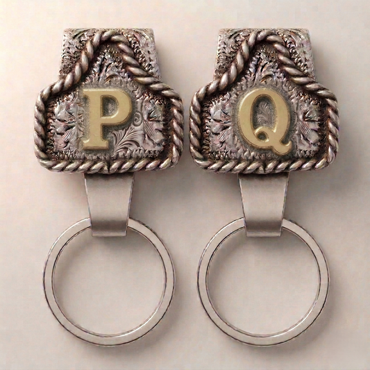 Conchofield™ – Western Initial Belt Clip Keychain, A-Z Letters, Engraved Concho Design + 50% OFF