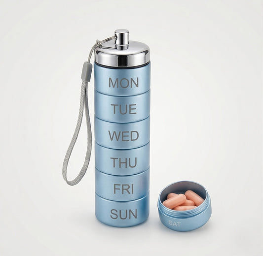 Doselock™ – Stackable Metal Weekly Pill Organizer, BPA-Free Aluminum, 7-Day Travel Pill Case + 50% OFF