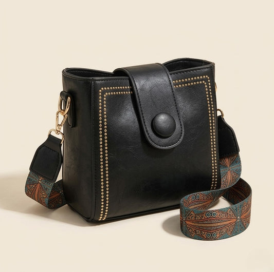 Rivelle™ – Vintage Stud Crossbody Bag with Boho Wide Strap + 50% OFF