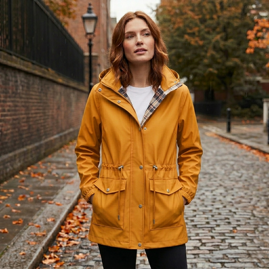 Misthollow™ – Waterproof Hooded Rain Jacket for Women with Plaid Lining & Cinched Waist + 50% OFF