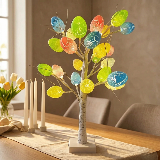 Birchglow™ – LED Easter Egg Tree with 24 Glowing Crackle Eggs, Warm Light Tabletop Birch Décor +50% OFF