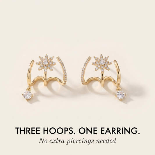 Halova™ – Star Claw Cuff Earrings with Crystal Drop | Stacked Piercing Look +50% OFF