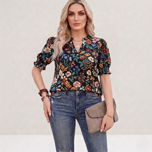 Florette™ – Floral Boho V-Neck Puff Sleeve Women's Summer Blouse +50% OFF