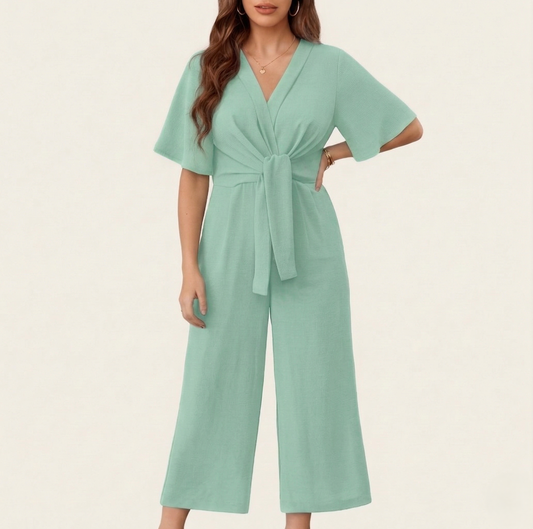 Drapelle™ – Flutter Sleeve Tie-Knot Wide Leg Jumpsuit for Women + 50% OFF
