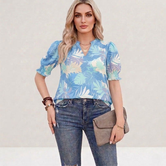 Florette™ – Floral Boho V-Neck Puff Sleeve Women's Summer Blouse +50% OFF